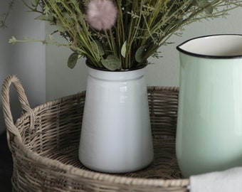 Vase Emaille, Emaillevase, weiß, Vintage Stil, Landhaus, Nostalgie
