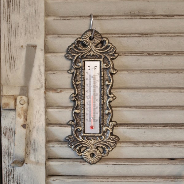 Thermometer, wall thermometer, antique brass, garden thermometer, vintage style