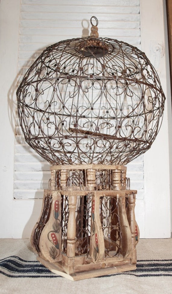 Cage à Oiseaux Ancienne Vintage Minable De Cage Oiseau