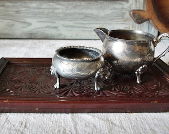 Old tray, wood, carved, wooden tray, metal handles, antique, shabby, vintage, brocante