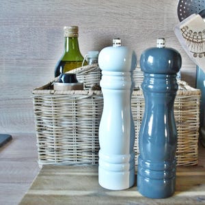 SET zout- en pepermolen wit grijs, zoutmolen, cruet, kruidenmolen
