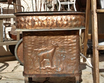 Altes Wasserschiff Kupfer vor 1900 Wasserbehälter Ofen, Kupfertopf Vintage, Brocante, Frankreich