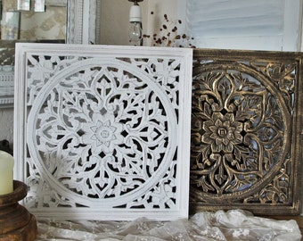 Beautiful mural, carved wood, mandala, wall panel, white