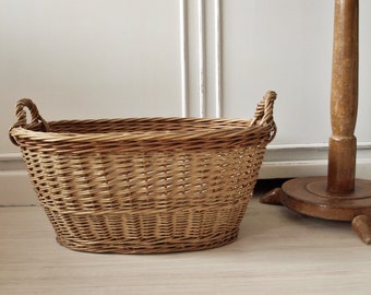 Small, old laundry basket, wicker basket, oval, vintage, brocante