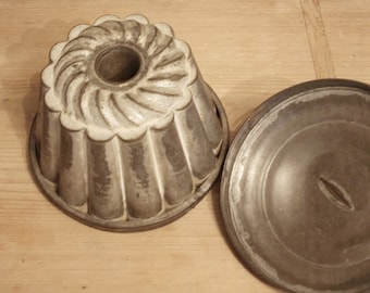 Molde grande y antiguo para pudín, molde para baño maría, molde para tartas, vintage, brocante