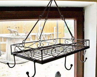 Solid Iron Hanging Basket Large Rust Look Kitchen Crown Cup Holder 8 Hooks Nostalgic