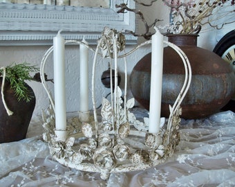 Nostalgie Krone, Kerzenkrone, Metall, Rosen, Adventskranz, Adventsleuchter, Kerzenständer, shabbychic