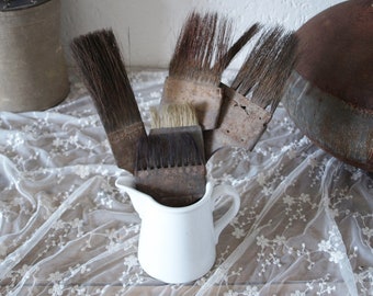 SET of 3 antique brushes, wooden handle, badger hair, horsehair, museum, shabby, vintage, brocante