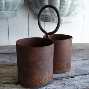 Old iron pot, double, real rust, plant pot, planter, garden decoration, shabby