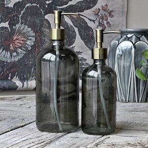 Glass pump bottle, soap dispenser, smoked glass, 480 ml or 1000 ml, incl. 2 pumps