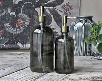 Glass pump bottle, soap dispenser, smoked glass, 480 ml or 1000 ml, including 2 pumps