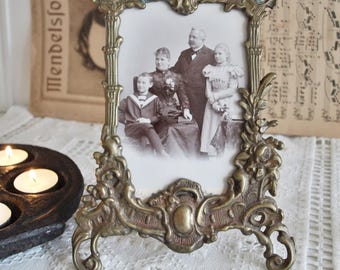 Antique picture frame, photo frame, brass with cabinet photo, old, vintage, brocante