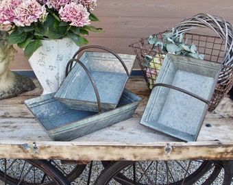 Zinc basket in 3 sizes, handle basket, galvanized, country house, zinc, flower basket