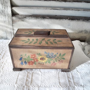 Alte Holzschatulle, bemalt, Schmuckschatulle, Holzbox, Vintage, Brocante