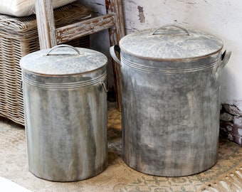 Zinc pot with lid, zinc barrel, zinc bucket, 2 sizes, antique style, country house