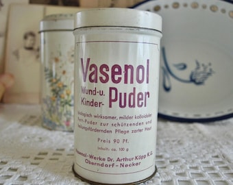 Alte Puderdose, Vasenol, Kinderpuder, Wundpuder, Blechdose, Vintage, Brocante, Germany