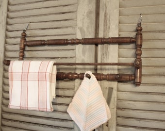 Old towel holder, coat rack, antique, hook rail, turned, vintage, brocante
