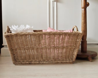 Old laundry basket, willow, wicker basket, hand-woven, vintage, brocante