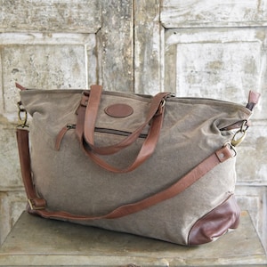 Große Tasche Shopper Schultertasche Canvas mit Leder JDL upcycling Unikat