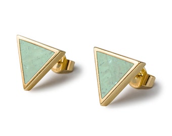 Earrings Gold Triangle with Cork Mint, Triangle Earrings Plug 10 mm Gold Plated Nickel Free, Wood Jewelry Women, Sustainable Gift