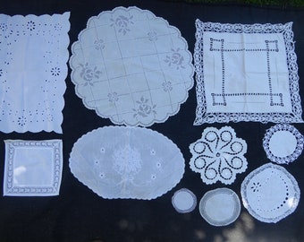 10 doilies vintage, faites à la main