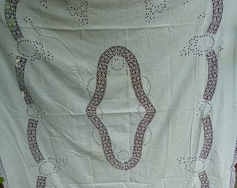 vintage tablecloth, handmade, perforated embroidery