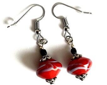 Ohrringe Lampwork Glasperlen Rot Silberfarben