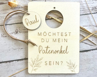 Patenonkel Postkarte mit Anhänger | Holzpostkarte | Möchtest du mein Patenonkel sein? | Taufe