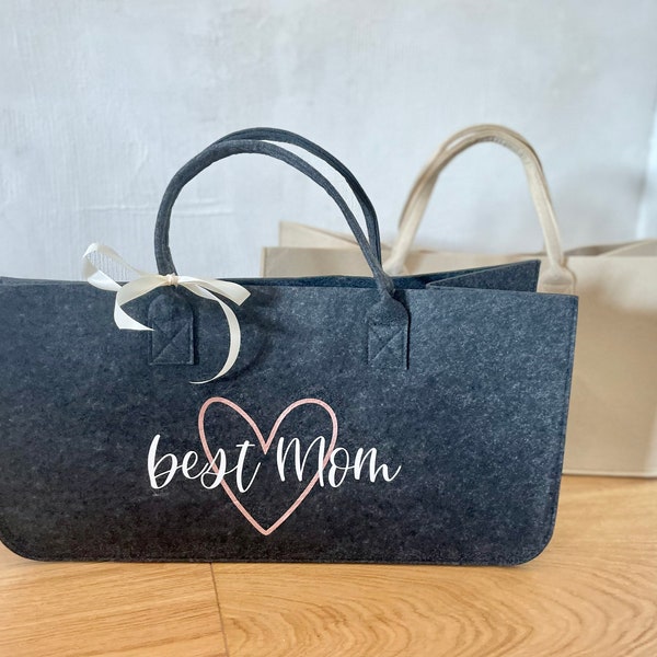 Personalisierter Filzshopper mit Wunschwort und Herz I MUTTERTAG | Namenstasche |Geschenk für Sie | Mom Bag