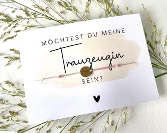 Trauzeugin Armband mit Karte, Trauzeugingeschenk Hochzeit, Möchtest du meine Trauzeugin sein? Postkarte, gravierter Schmuck