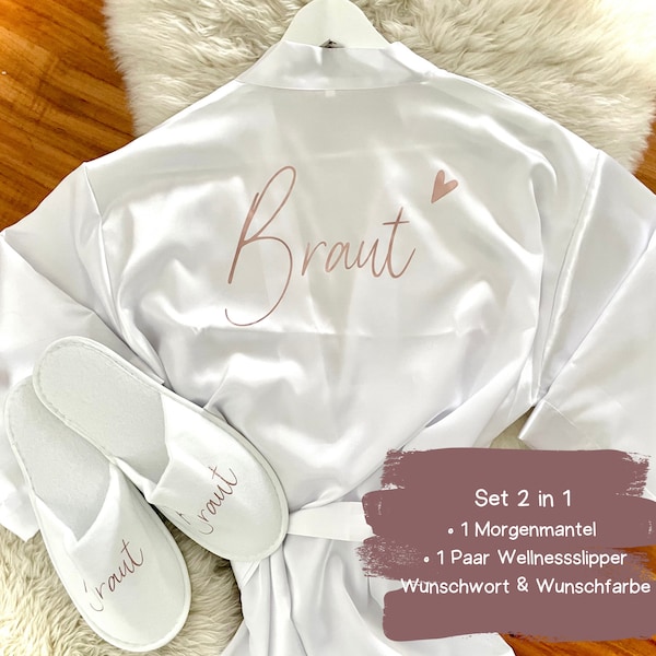 2er Set Morgenmantel + Wellnessslipper  Braut Hochzeit Brautkimono - JGA - getting ready - personalisierbar