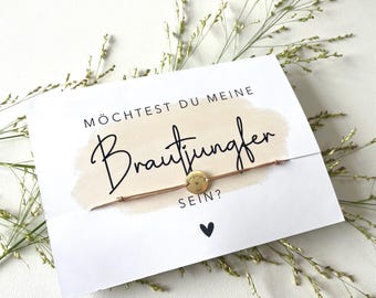 Brautjungfer Armband mit Karte, Brautjungfergeschenk Hochzeit, Möchtest du meine Brautjungfer sein? Postkarte, gravierter Schmuck