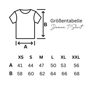 Pode incluir: Tabela de tamanhos para uma camiseta com medidas em cent&iacute;metros para a largura (A) e o comprimento (B) da camiseta. A tabela inclui os tamanhos XS, S, M, L, XL e XXL.