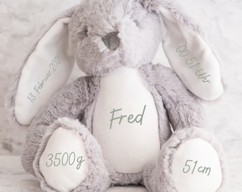 Geschenk zur Geburt mit Geburtsdaten Hasen Kuscheltier mit Namen  personalisiertes Geschenk Kinder  Namensspielzeug