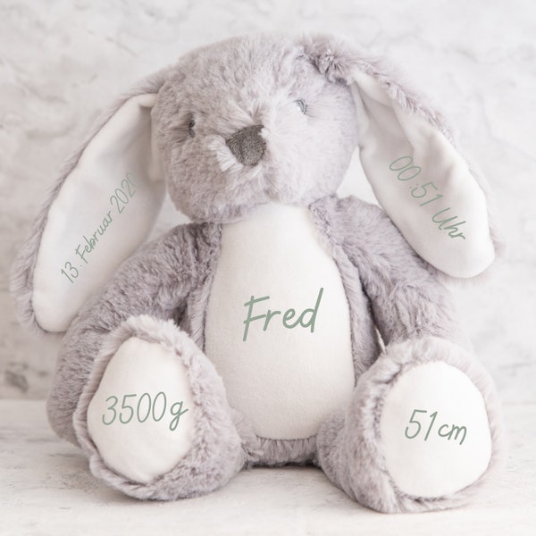 Geschenk zur Geburt mit Geburtsdaten Hasen Kuscheltier mit Namen  personalisiertes Geschenk Kinder  Namensspielzeug