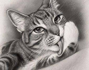 Custom Cat Portrait from Photo, Personalized Cat Portrait, Cat Lover Gift, Custom Pet Portrait, Fine 3D Graphite Art, Cat Memorial Gift