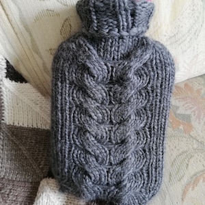Hot water bottles cover &quot;Horeseshoe&quot; Dark Gray Alpaca- & Merinowool - single item