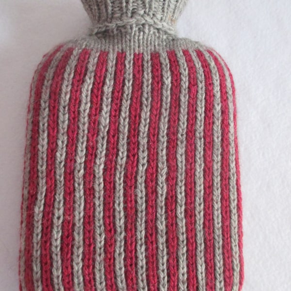 Hot water bottles cover "Streifen" in gray and red Alpaca- & Merinowool - Single item