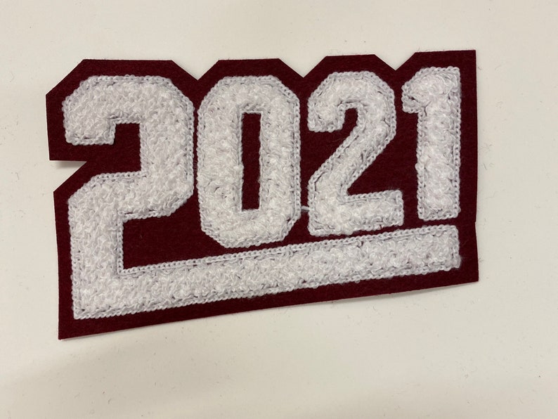 iron-on optional specify color Chenille \u201c2021\u201d 4x6 inch patch
