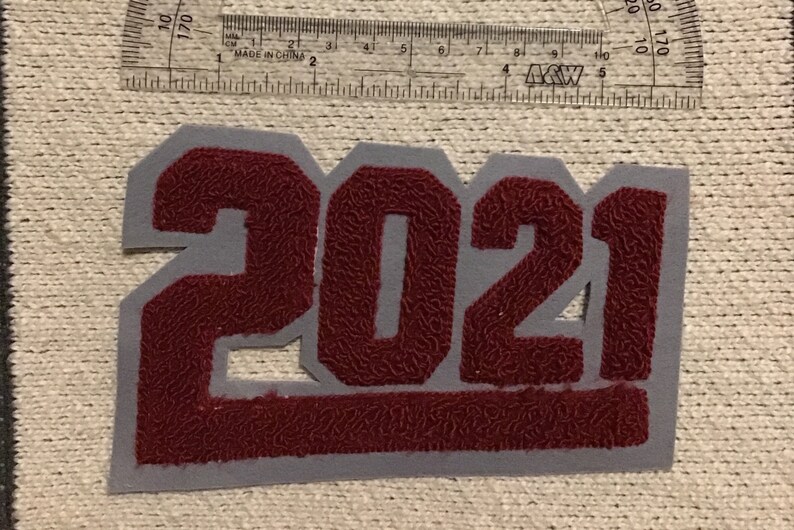 iron-on optional specify color Chenille \u201c2021\u201d 4x6 inch patch
