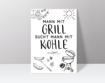 Postcard "Man with grill is looking for man with coal" for LGBT