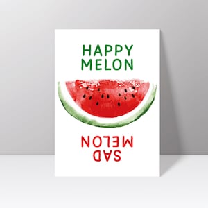 Postkarte "Happy Melon vs. Sad Melon" als Wassermelone