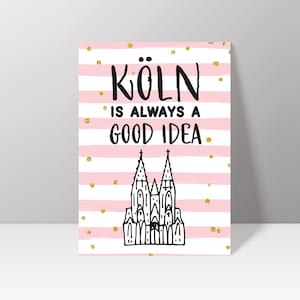Postkarte "Köln Is Always A Good Idea" in Rosa-Gold