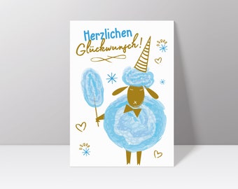 Postkarte "Herzlichen Glückwunsch" mit Schaf