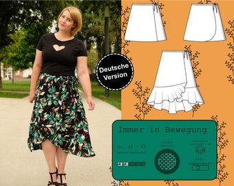 PDF sewing pattern for women's summer skirt size 32 - 62 with tie band for wrapping made of woven fabric such as viscose, German sewing instructions, start straight away