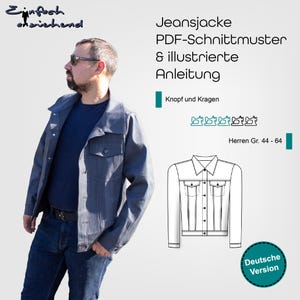 Patron de couture PDF veste en jean pour homme taille 44-64 avec col, poche poitrine, sac banane, poignets, boutons, instructions de couture allemandes