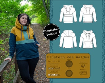 PDF sewing pattern for women's windbreaker in sizes 32-62 with hood, pocket(s), woven and knitted fabric, unlined, German instructions