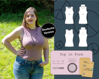 Papier Schnittmuster Damen Top Größe 32-62 super Basic mit engem Rundhals Ausschnitt oder Rollkragen, deutsche Nähanleitung, bequem per Post