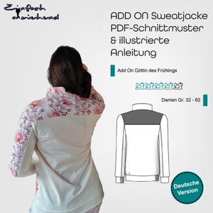 ADD ON to sweat jacket with zipper and stand-up collar for women as PDF sewing pattern in sizes 32-62 in German