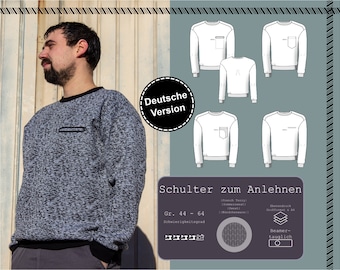 PDF sewing pattern men's sweater | Sweater size 44-64 with breast pocket, special round neck, casual cut, German instructions